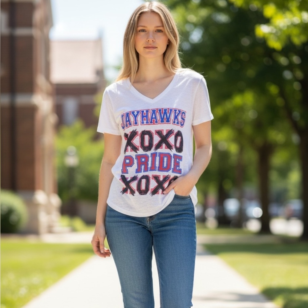 Collegiate Licensed Product Women's Kansas Jayhawks Burnout Tee (Large)